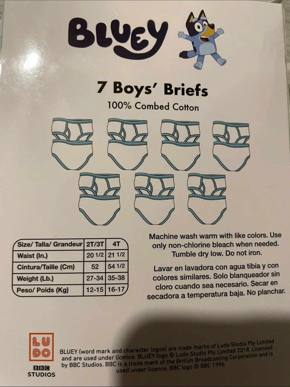 Kids Briefs 7-Pack - Blue and Yellow Designs (Size 2T-3T)